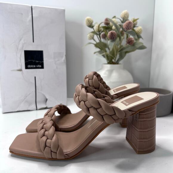Dolce Vita Paily Croc Embossed Heel Sandal Café Stella Women 10 NWB Square Toe - Picture 1 of 11